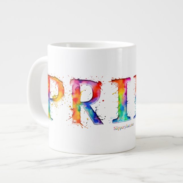 SlipperyJoes färgglada kreativa Pride-tema text- Jumbo Mugg (Framsida vänster)