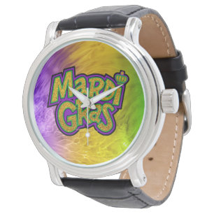 SlipperyJoe's festiva Mardi Gras-tema krona reinf Armbandsur