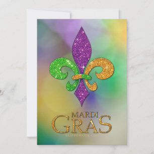 SlipperyJoe's festliga Mardi Gras-tema lila grön Julkort