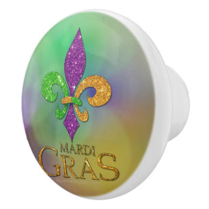 SlipperyJoe's festliga Mardi Gras-tema lila grön Knopp