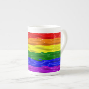 SlipperyJoe's flytande glans regnbågsflagga röd or Benporslin Mugg