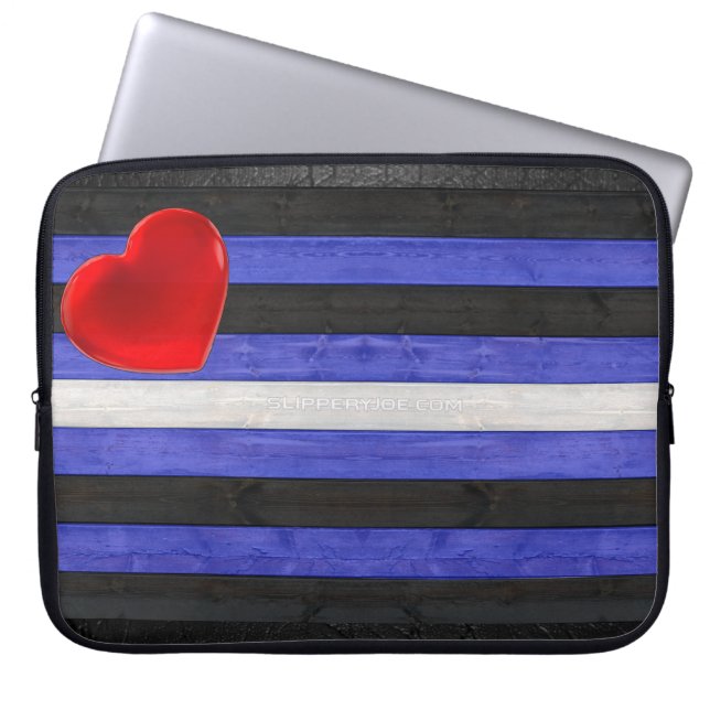 SlipperyJoe's Gay Leather Pride flagga black royal Laptop Fodral (Framsidan)