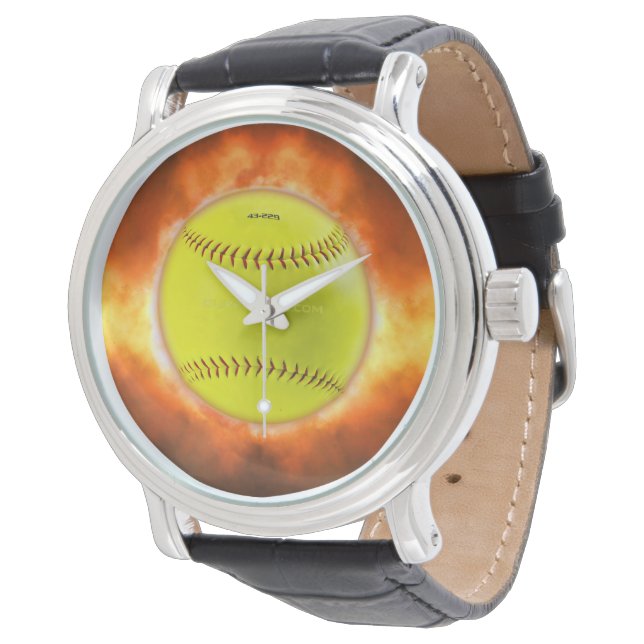 SlipperyJoes gula softboll eldboll flammor rasp Armbandsur (Vinklad)