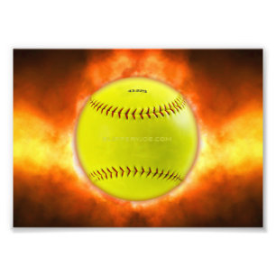 SlipperyJoes gula softboll eldboll flammor rasp Fototryck