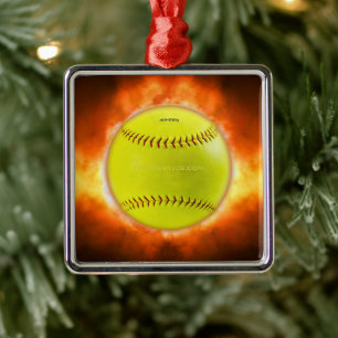 SlipperyJoes gula softboll eldboll flammor rasp Julgransprydnad Metall