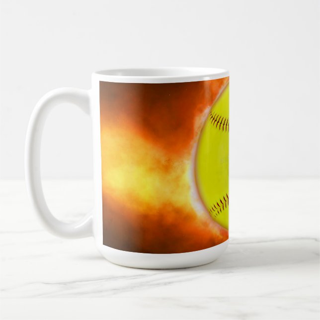 SlipperyJoes gula softboll eldboll flammor rasp Kaffemugg (Vänster)