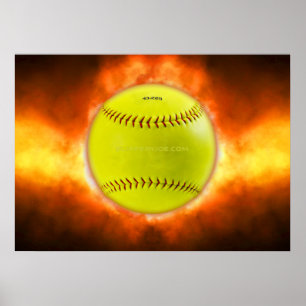 SlipperyJoes gula softboll eldboll flammor rasp Poster