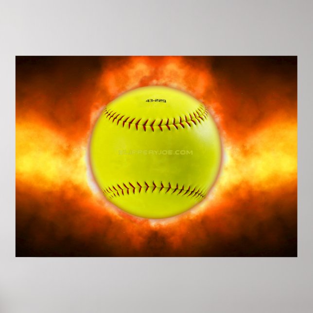 SlipperyJoes gula softboll eldboll flammor rasp Poster (Framsidan)