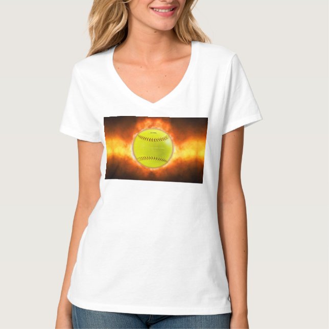 SlipperyJoes gula softboll eldboll flammor rasp T Shirt (Framsida)