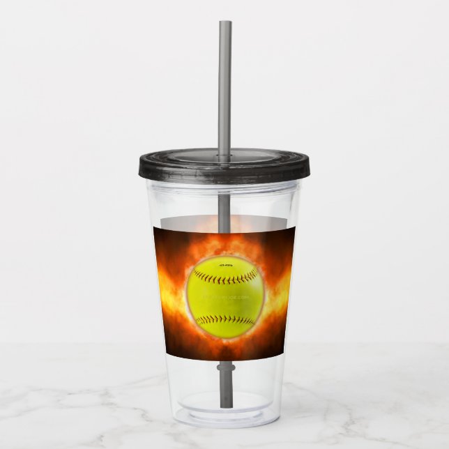 SlipperyJoes gula softboll eldboll flammor rasp Take Away Mugg (Framsida)