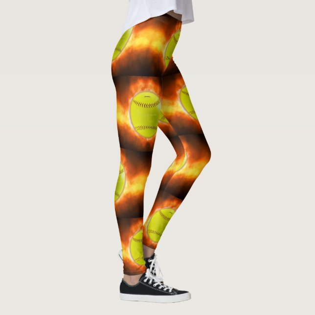 SlipperyJoe's gult softball brandball flames rasp Leggings (Höger)