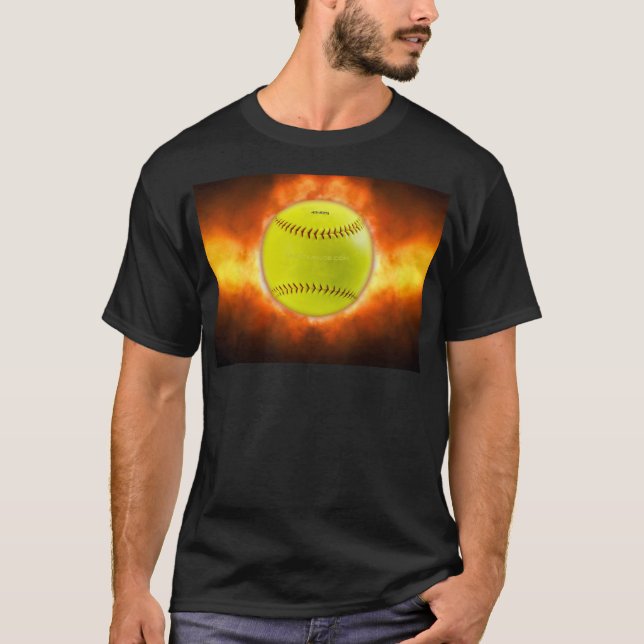SlipperyJoe's gult softball brandball flames rasp T Shirt (Framsida)
