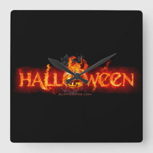 SlipperyJoe's Halloween massiva eldiga bokstäver c Fyrkantig Klocka