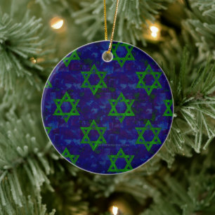 SlipperyJoe's Hanukkah gröna rader Davidsstjärnor Julgransprydnad Keramik