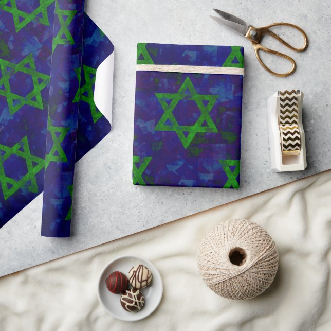 SlipperyJoe's Hanukkah gröna rader Davidsstjärnor  Presentpapper (Hantverk)