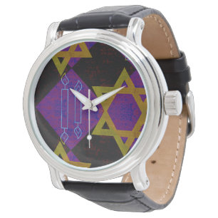 SlipperyJoe's Hanukkah-tema bild gyllengul Armbandsur