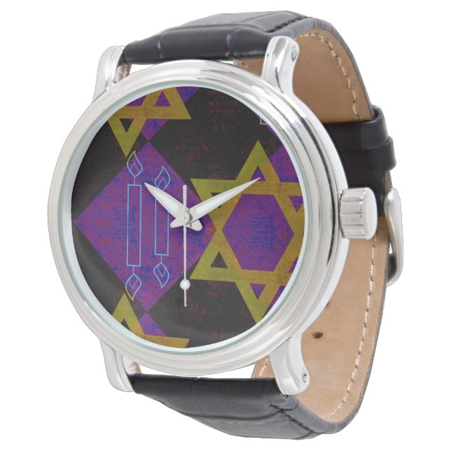 SlipperyJoe's Hanukkah-tema bild gyllengul  Armbandsur (Vinklad)