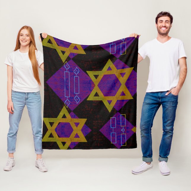SlipperyJoe's Hanukkah-tema bild gyllengul  Fleecefilt (På plats)
