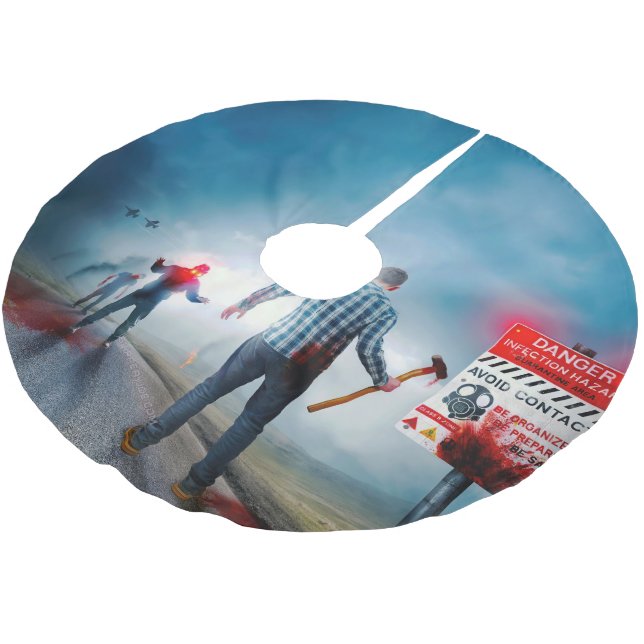 SlipperyJoe's happy halloween-glödande ögon zombie Julgransmatta Borstad Polyester (Vinklad)