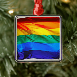 SlipperyJoe's HBTQ-stolthet flagga vajande röd ora Julgransprydnad Metall