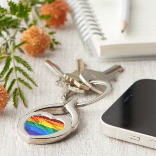 SlipperyJoe's HBTQ-stolthet flagga vajar röd orang Twisted Heart Silverfärgad Nyckelring