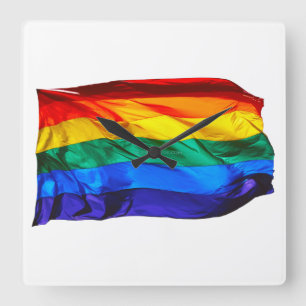 SlipperyJoe's HBTQ-stolthetsflagga vajande röd ora Fyrkantig Klocka