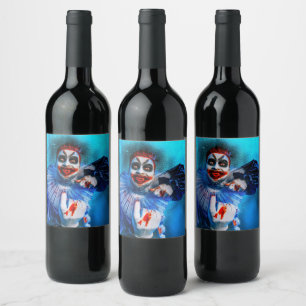 SlipperyJoe's hotande clown Happy halloween red b Vinflaska Etikett