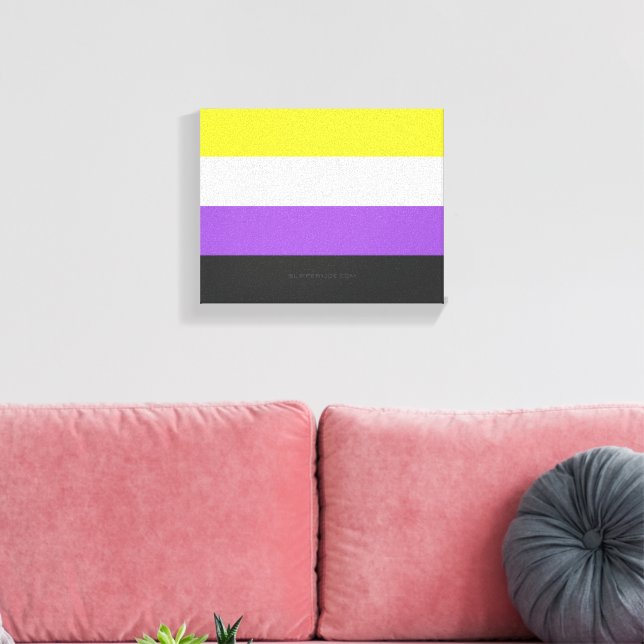 SlipperyJoe's Icke-binära Pride Flagga gul vit pu Canvastryck (Insitu (Vardagsrum))