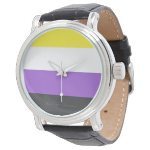 SlipperyJoe's Icke-binära Pride Flagga gul vit pur Armbandsur