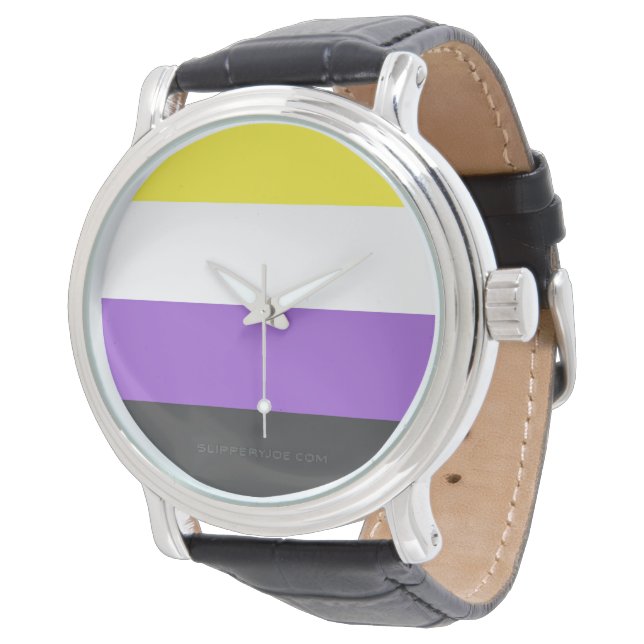 SlipperyJoe's Icke-binära Pride Flagga gul vit pur Armbandsur (Vinklad)