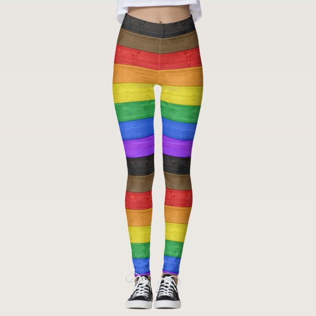 SlipperyJoe's Inclusive gay pride flagga texturera Leggings (Framsida)