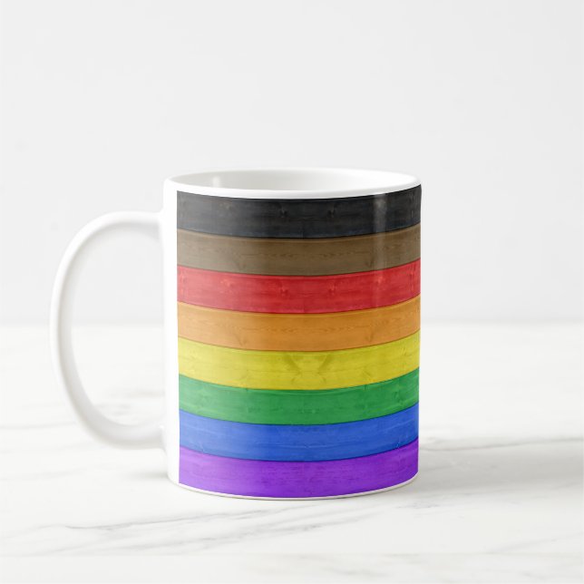 SlipperyJoe's inkluderande regnbågsflagga med text Kaffemugg (Vänster)