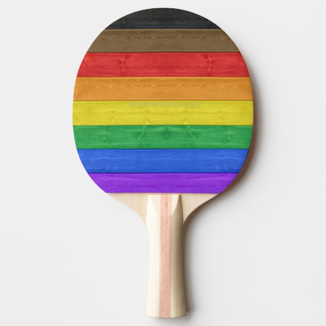SlipperyJoe's inkluderande regnbågsflagga med text Pingisracket (Framsidan)