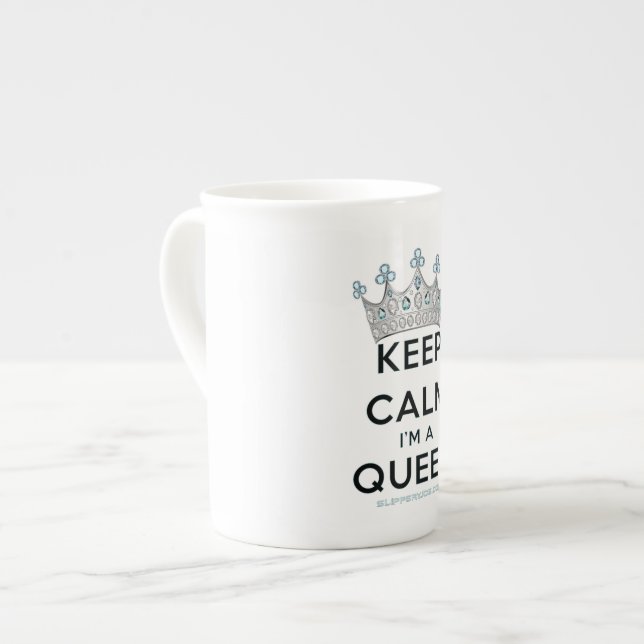 SlipperyJoe's keep calm drottning polerat silver k Benporslin Mugg (Framsida vänster)
