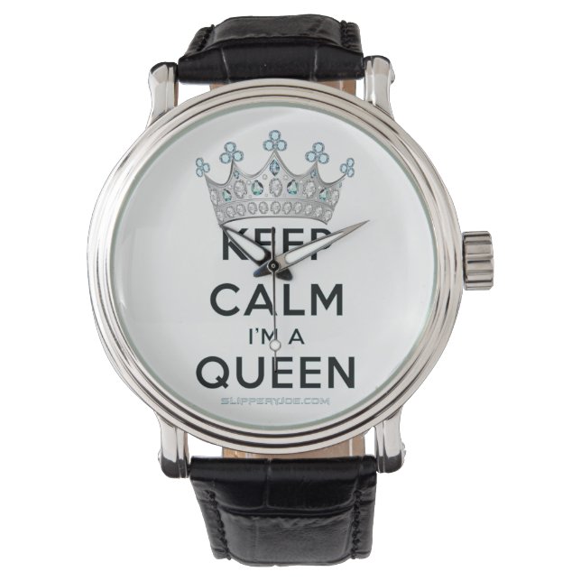 SlipperyJoe's keep calm drottning polerat silverkr Armbandsur (Framsida)