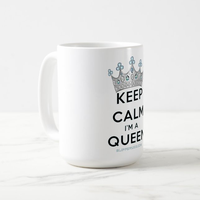 SlipperyJoe's keep calm drottning polerat silverkr Kaffemugg (Framsida vänster)