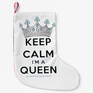 SlipperyJoe's keep calm drottning polerat silverkr Liten Julstrumpa