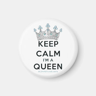 SlipperyJoe's keep calm drottning polerat silverkr Magnet