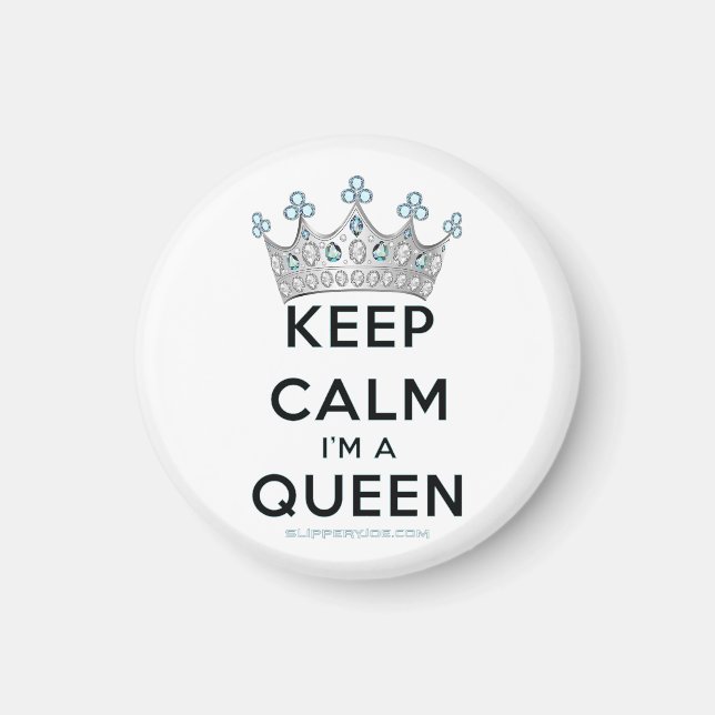 SlipperyJoe's keep calm drottning polerat silverkr Magnet (Framsidan)