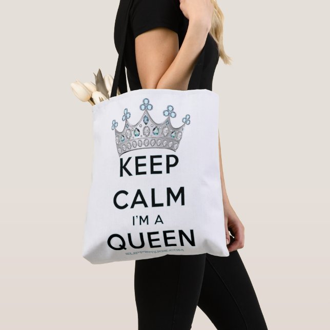 SlipperyJoe's keep calm drottning polerat silverkr Tygkasse (Närbild)