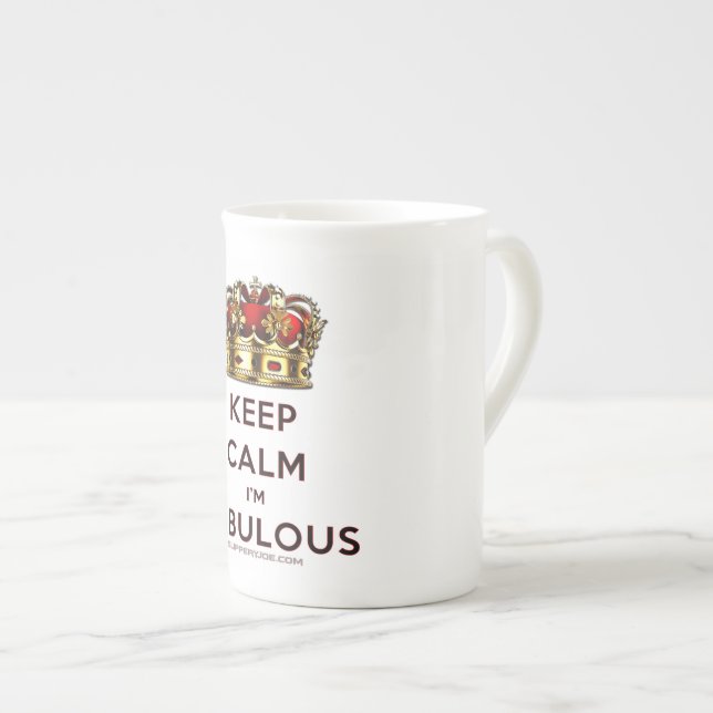 SlipperyJoe's keep calm fantastiska gyllene krona  Benporslin Mugg (Framsida höger)