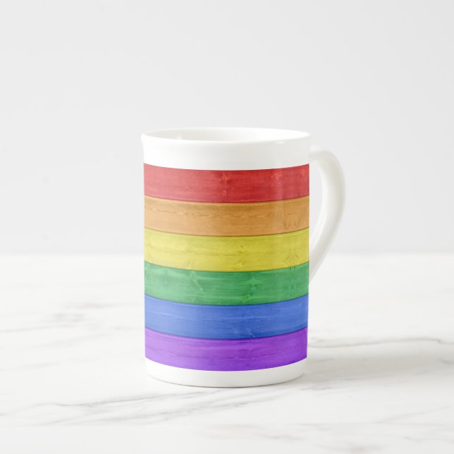 SlipperyJoe's klassiska regnbågs taktila handgjord Benporslin Mugg (Framsida höger)