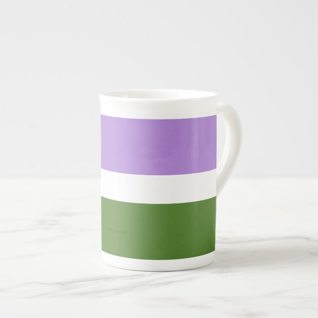 SlipperyJoe's könsneutrala prideflagga lavendelbla Benporslin Mugg (Framsida höger)