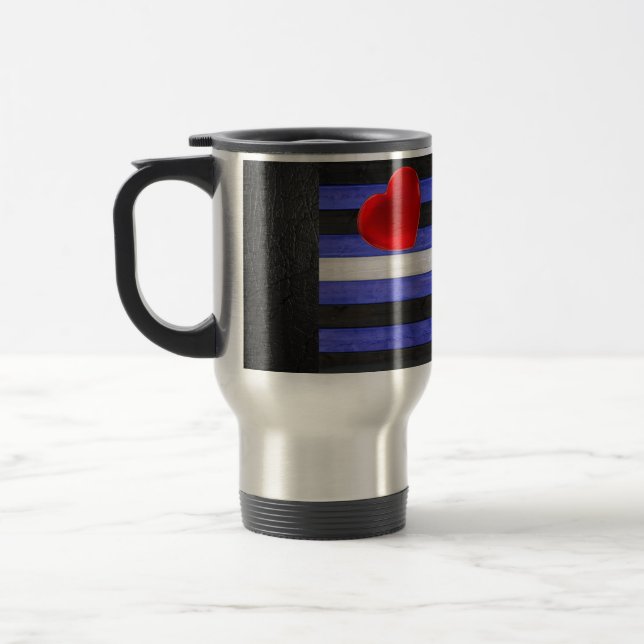 SlipperyJoe's läderprideflagga svart kunglig blå  Resemugg (Vänster)