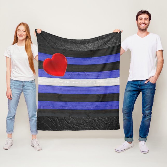 SlipperyJoe's läderprydnadsflagga svart kunglig bl Fleecefilt (På plats)