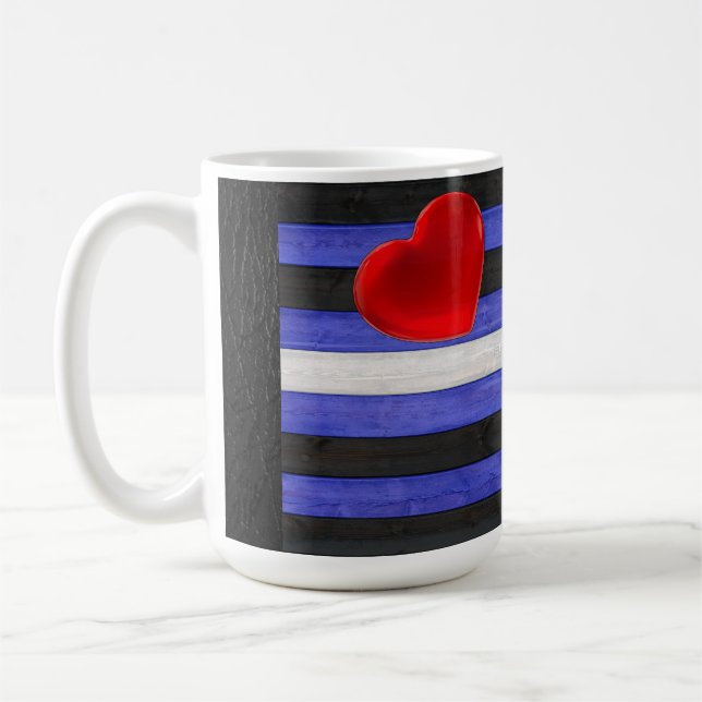 SlipperyJoe's läderprydnadsflagga svart kunglig bl Kaffemugg (Vänster)