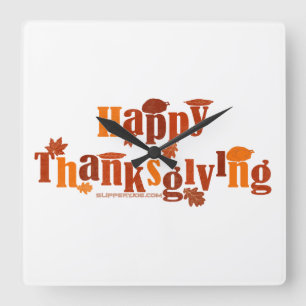 SlipperyJoe's ljusa festliga Thanksgiving-grafik  Fyrkantig Klocka