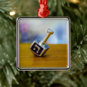 SlipperyJoes Lycklig Hanukkah, fyrsidig spinning t Julgransprydnad Metall
