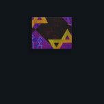 SlipperyJoes Lycklig Hanukkah Star av David menora Canvastryck<br><div class="desc">SlipperyJoe's Lycklig Hanukkah Star av David menorah Dreidel-konst Firande Candles Jewish Hebrew Chanukah ger dekorationer religiösan Judaism religion seder traditioner med geometrisk symbolisk kontrast till djupet symmetri symmetri</div>