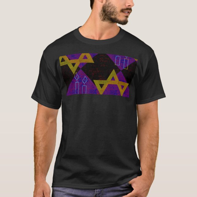 SlipperyJoes Lycklig Hanukkah Star av David menora T Shirt (Framsida)